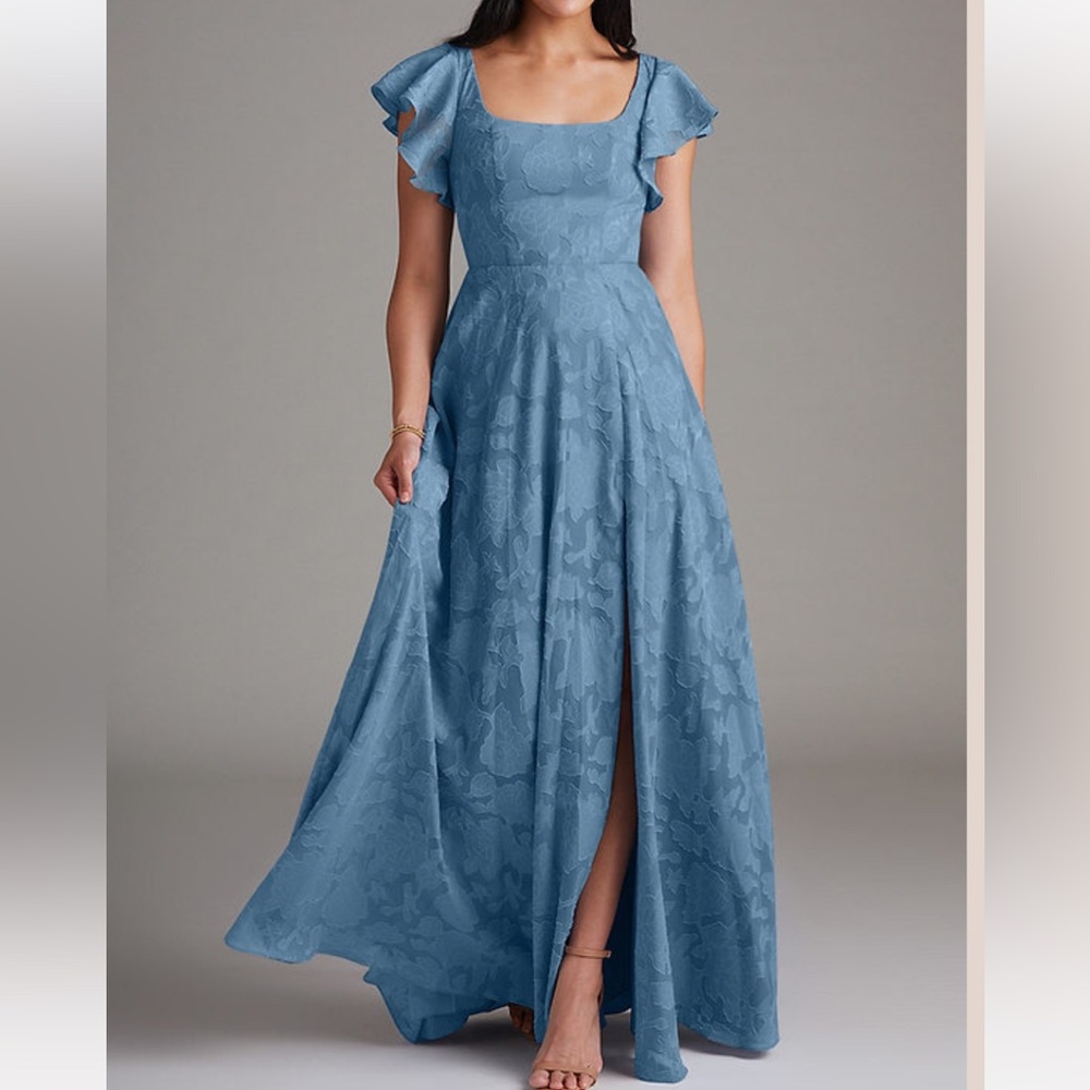 Azazie Steel Blue Floral Bridesmaid Dress